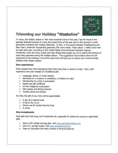 NJDEP - Trimming Our Holiday "Wasteline" Page 1