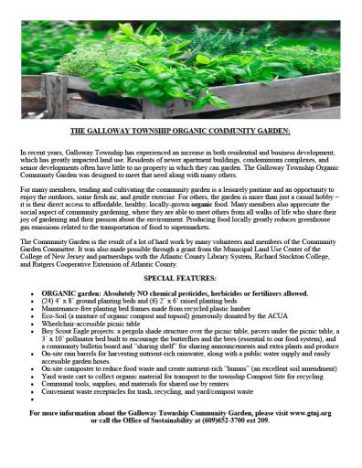 Galloway Township Organic Community Garden Flyer